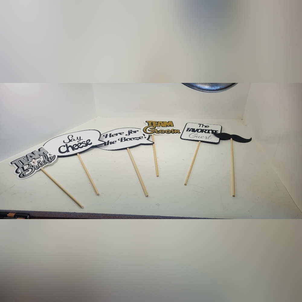 Party Photo Booth Props Set - Black, White, Gold